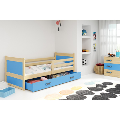 Kinderbett mit Stauraum ohne Matratze 80x190 FERGUS – Kiefer / Blau