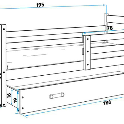 Kinderbett mit Stauraum ohne Matratze 80x190 FERGUS – Kiefer / Weiß