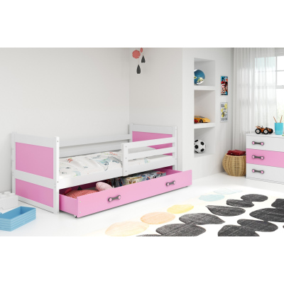 Kinderbett mit Stauraum mit Matratze 80x190 FERGUS – Weiß / Rosa