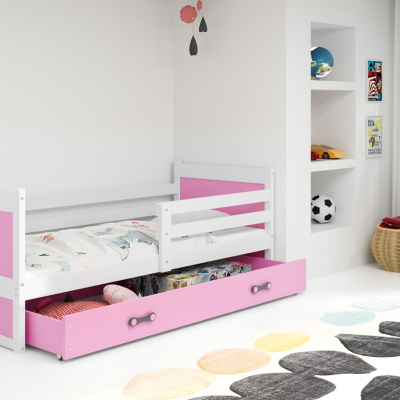 Kinderbett mit Stauraum ohne Matratze 80x190 FERGUS – Weiß / Rosa