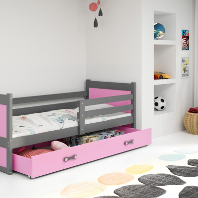 Kinderbett mit Stauraum ohne Matratze 80x190 FERGUS – Graphit / Rosa