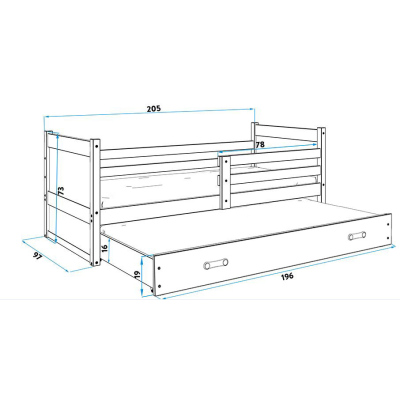 Kinderbett mit Zustellbett ohne Matratzen 90x200 FERGUS – Kiefer / Weiß