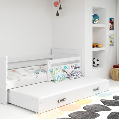 Kinderbett mit Zustellbett und Matratzen 90x200 FERGUS – Weiß