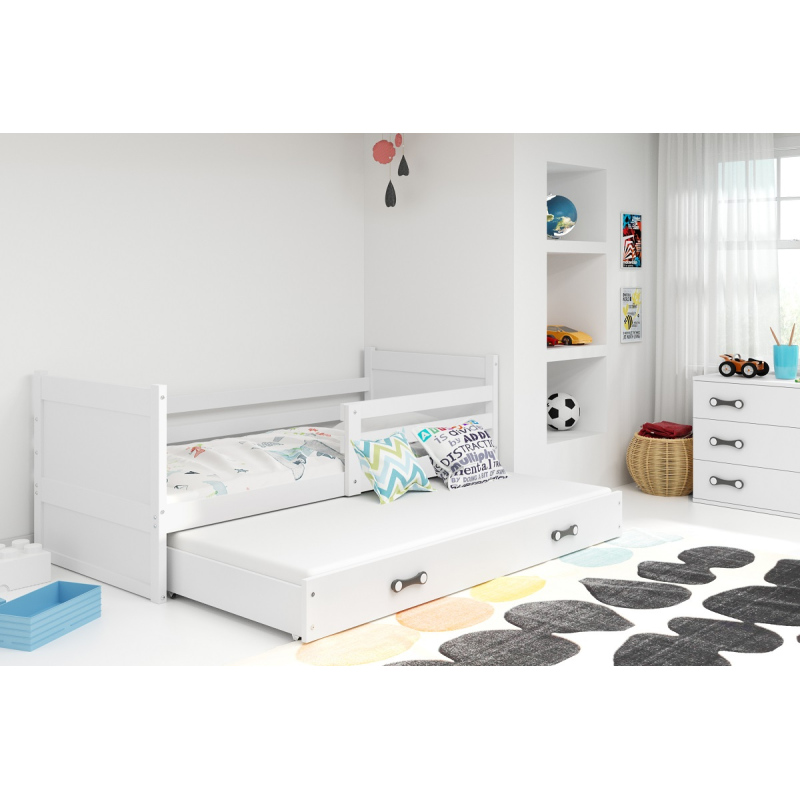 Kinderbett mit Zustellbett und Matratzen 90x200 FERGUS – Weiß