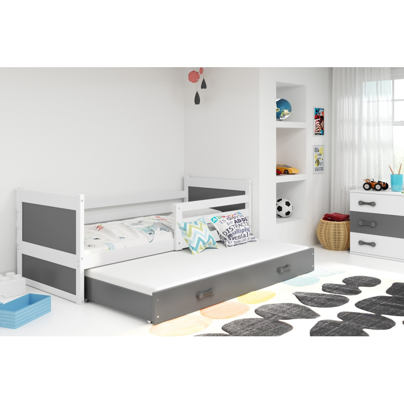 Kinderbett mit Zustellbett und Matratzen 90x200 FERGUS – Weiß / Graphit