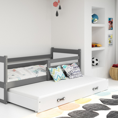 Kinderbett mit Zustellbett und Matratzen 90x200 FERGUS – Graphit / Weiß