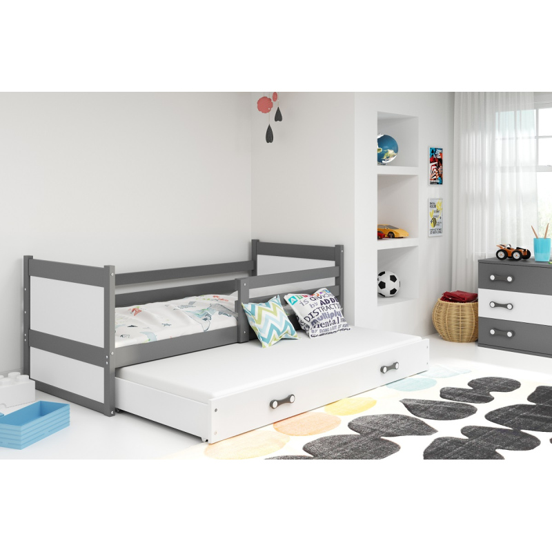 Kinderbett mit Zustellbett und Matratzen 90x200 FERGUS – Graphit / Weiß