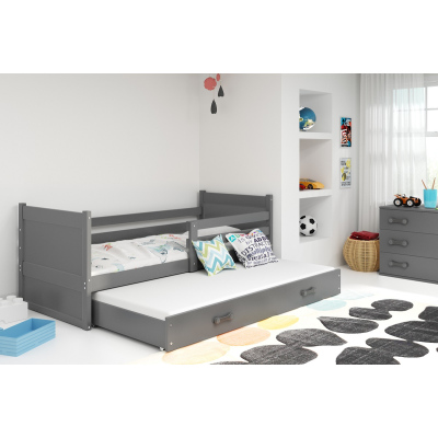 Kinderbett mit Zustellbett und Matratzen 90x200 FERGUS – Graphit