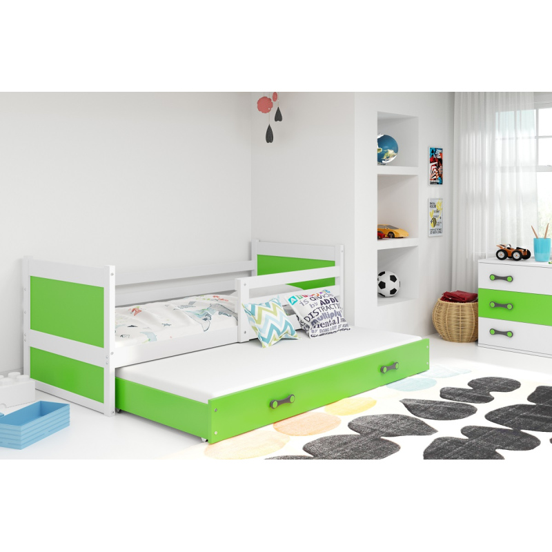 Kinderbett mit Zustellbett ohne Matratzen 80x190 FERGUS – Weiß / Grün