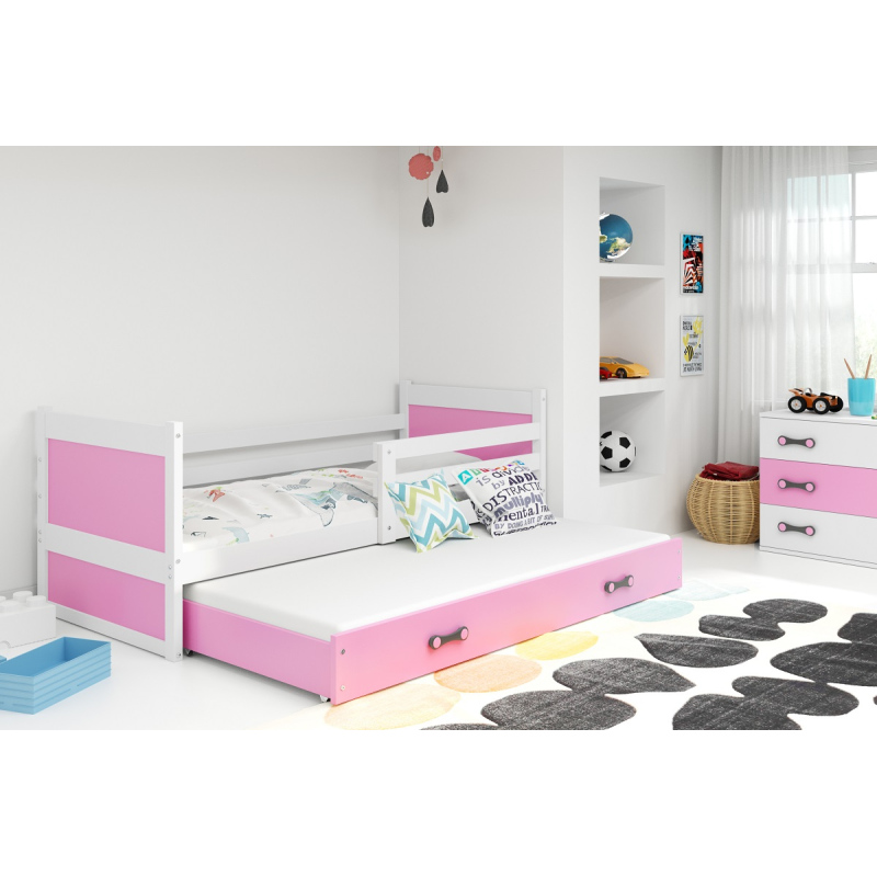 Kinderbett mit Zustellbett ohne Matratzen 80x190 FERGUS – Weiß / Rosa