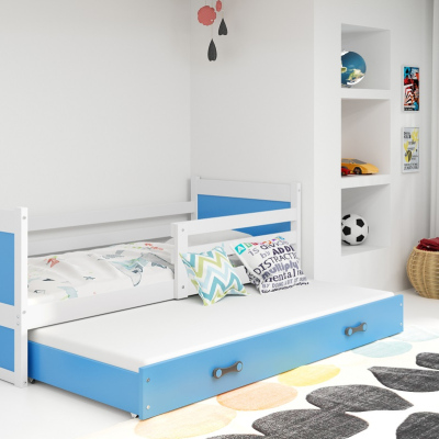 Kinderbett mit Zustellbett ohne Matratzen 80x190 FERGUS – Weiß / Blau