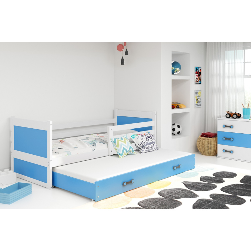 Kinderbett mit Zustellbett ohne Matratzen 80x190 FERGUS – Weiß / Blau