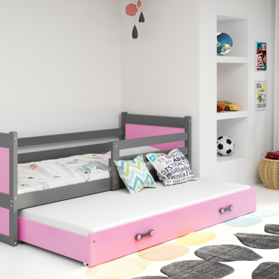 Kinderbett mit Zustellbett ohne Matratzen 80x190 FERGUS – Graphit / Rosa