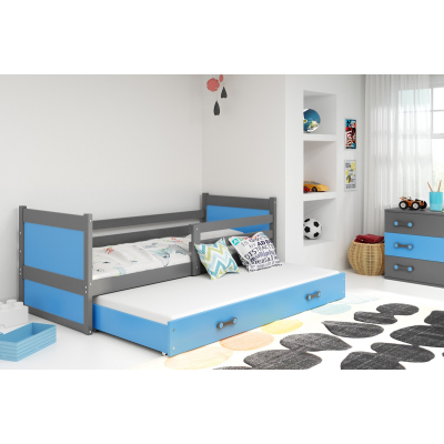 Kinderbett mit Zustellbett ohne Matratzen 80x190 FERGUS – Graphit / Blau