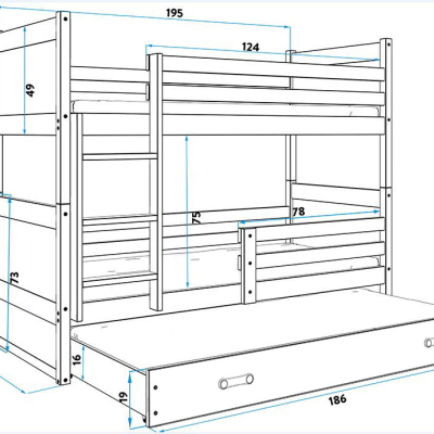 Kinderhochbett mit Zustellbett ohne Matratzen 80x190 FERGUS – Weiß