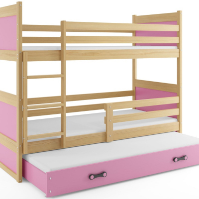 Kinderhochbett mit Zustellbett ohne Matratzen 80x160 FERGUS – Kiefer / Rosa