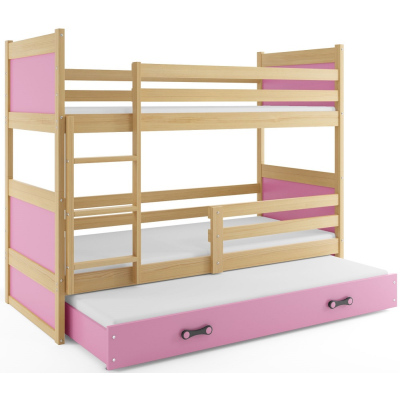 Kinderhochbett mit Zustellbett ohne Matratzen 80x160 FERGUS – Kiefer / Rosa