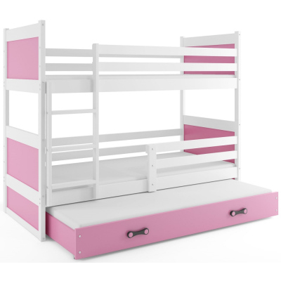 Kinderhochbett mit Zustellbett ohne Matratzen 80x160 FERGUS – Weiß / Rosa