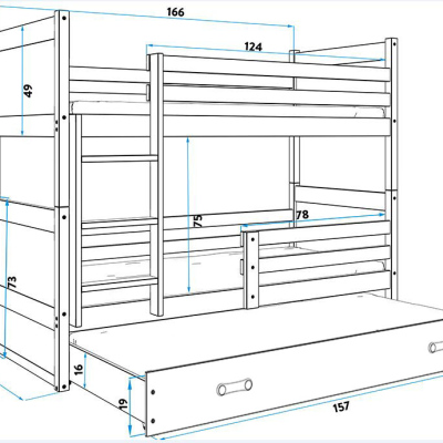 Kinderhochbett mit Zustellbett ohne Matratzen 80x160 FERGUS – Graphit / Grün