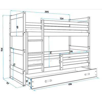 Kinderhochbett mit Stauraum und Matratzen 90x200 FERGUS – Kiefer / Weiß