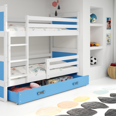 Kinderhochbett mit Stauraum ohne Matratze 80x190 FERGUS – Weiß / Blau