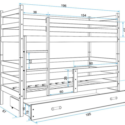 Kinderhochbett mit Stauraum ohne Matratze 80x190 FERGUS – Weiß