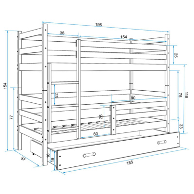 Kinderhochbett mit Stauraum ohne Matratze 80x190 FERGUS – Weiß / Graphit