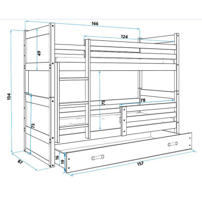 Kinderhochbett mit Stauraum und Matratzen 80x160 FERGUS – Kiefer / Weiß