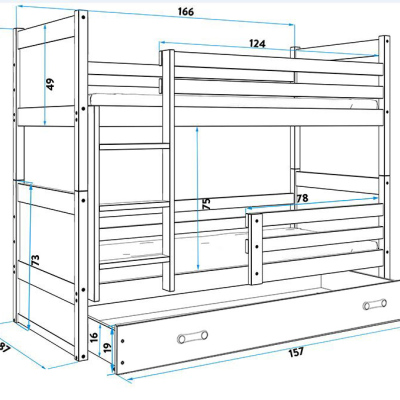 Kinderhochbett mit Stauraum und Matratzen 80x160 FERGUS – Weiß