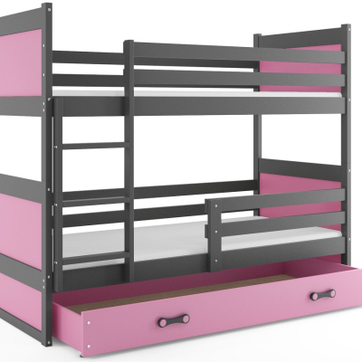 Kinderhochbett mit Stauraum ohne Matratze 80x160 FERGUS – Graphit / Rosa