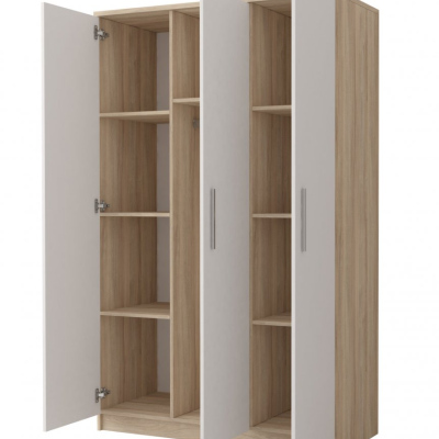 Dreitüriger Kleiderschrank für Kinderzimmer OLEG – Breite 120 cm, Eiche Sonoma / weiß