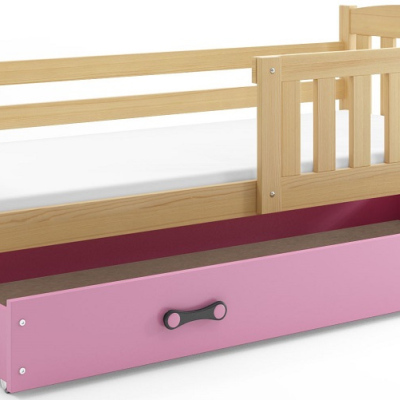 Kinderbett mit Stauraum ohne Matratze 80x190 BRIGID – Kiefer / Rosa