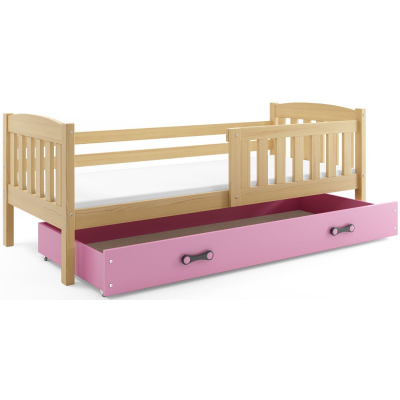 Kinderbett mit Stauraum ohne Matratze 80x190 BRIGID – Kiefer / Rosa