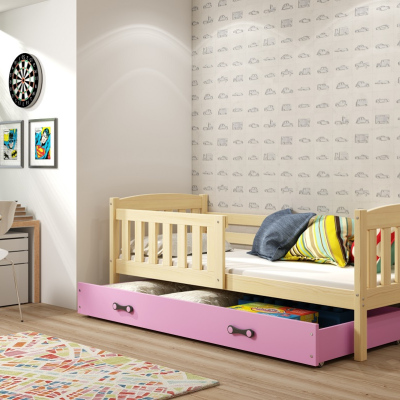 Kinderbett mit Stauraum ohne Matratze 80x190 BRIGID – Kiefer / Rosa