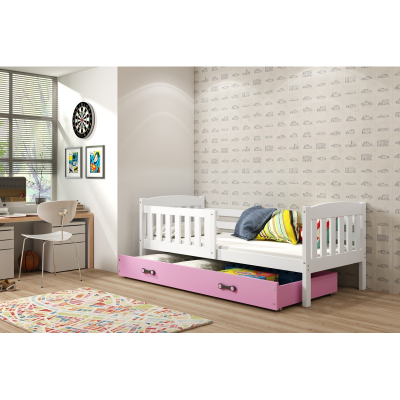 Kinderbett mit Stauraum ohne Matratze 80x190 BRIGID – Weiß / Rosa