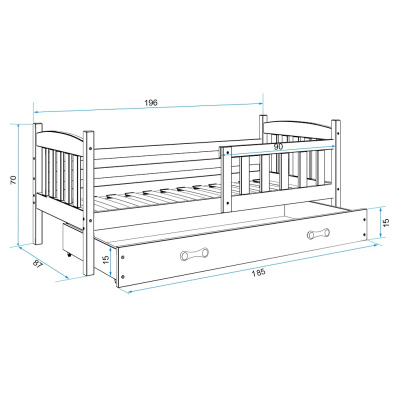 Kinderbett mit Stauraum ohne Matratze 80x190 BRIGID – Graphit