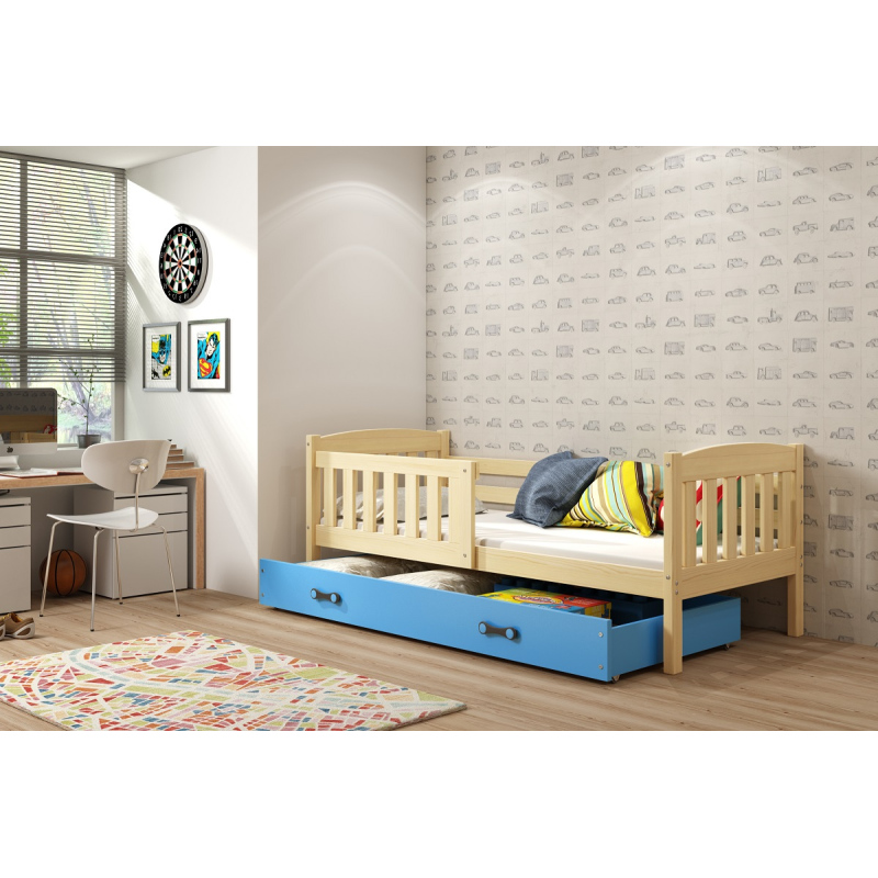 Kinderbett mit Stauraum ohne Matratze 80x160 BRIGID – Kiefer / Blau