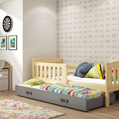 Kinderbett mit Zustellbett ohne Matratzen 90x200 BRIGID – Kiefer / Graphit