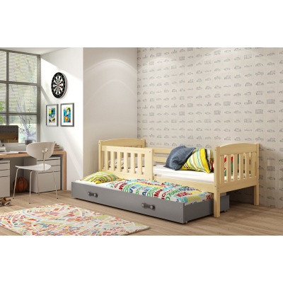 Kinderbett mit Zustellbett ohne Matratzen 90x200 BRIGID – Kiefer / Graphit