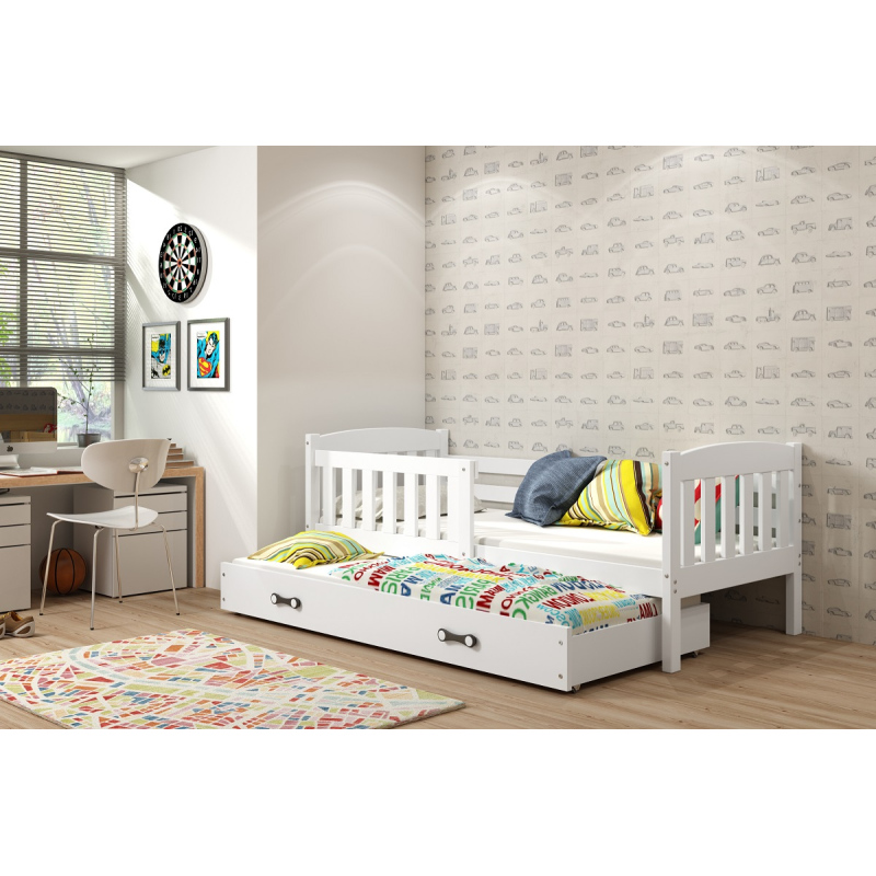 Kinderbett mit Zustellbett und Matratzen 90x200 BRIGID – Weiß