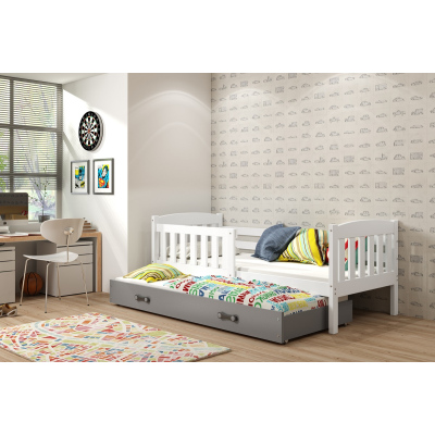 Kinderbett mit Zustellbett und Matratzen 90x200 BRIGID – Weiß / Graphit