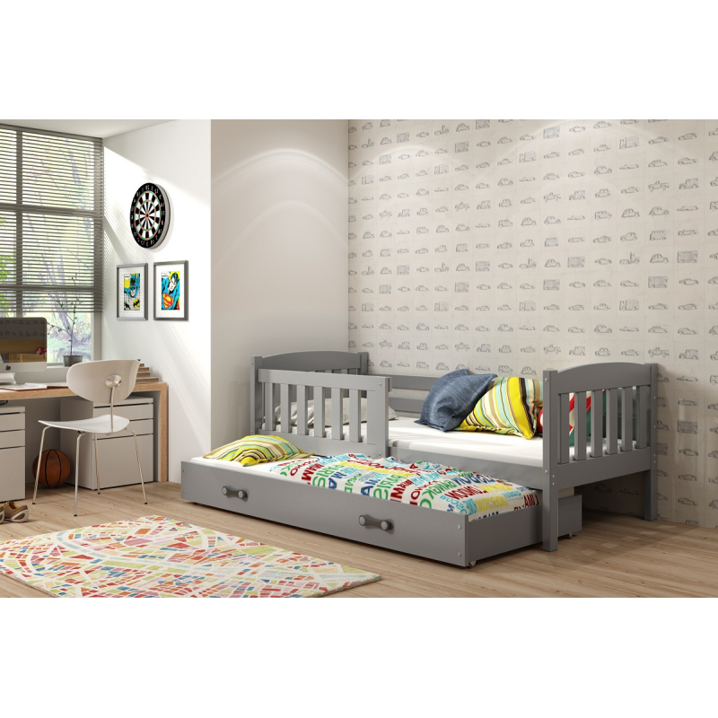 Kinderbett mit Zustellbett und Matratzen 90x200 BRIGID – Graphit