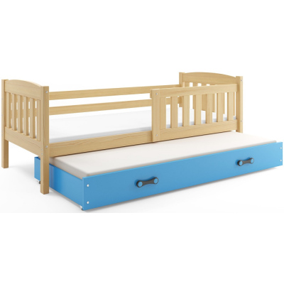 Kinderbett mit Zustellbett ohne Matratzen 80x190 BRIGID – Kiefer / Blau