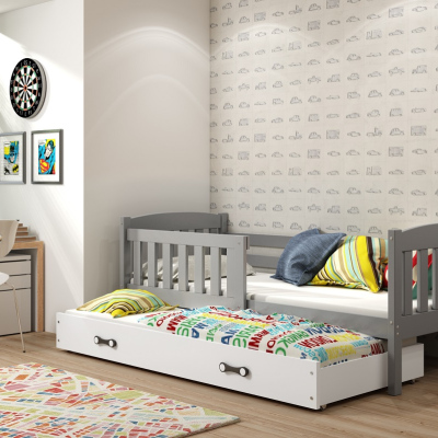 Kinderbett mit Zustellbett und Matratzen 80x190 BRIGID – Graphit / Weiß