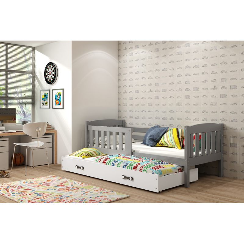 Kinderbett mit Zustellbett und Matratzen 80x190 BRIGID – Graphit / Weiß