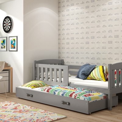 Kinderbett mit Zustellbett und Matratzen 80x190 BRIGID – Graphit