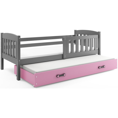 Kinderbett mit Zustellbett ohne Matratzen 80x190 BRIGID – Graphit / Rosa