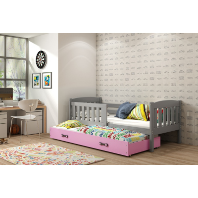 Kinderbett mit Zustellbett ohne Matratzen 80x190 BRIGID – Graphit / Rosa