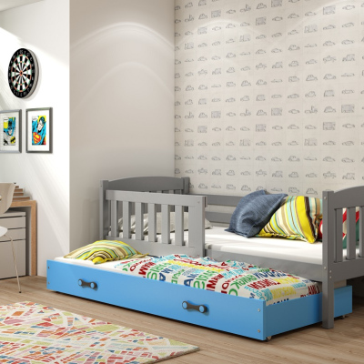 Kinderbett mit Zustellbett und Matratzen 80x190 BRIGID – Graphit / Blau