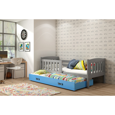 Kinderbett mit Zustellbett und Matratzen 80x190 BRIGID – Graphit / Blau